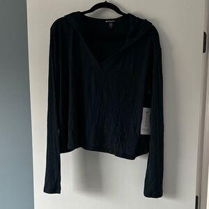 Athleta Black V-Neck Hoodie Sweatshirt